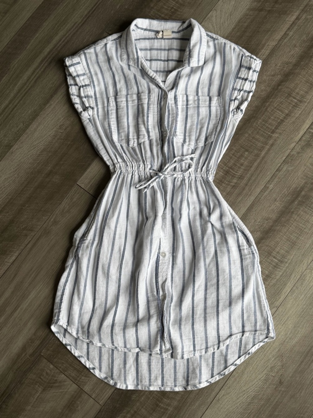 Japna Striped Button-Down Hi-Low Shirt Dress Collared 100% Cotton Sz XS Summer
